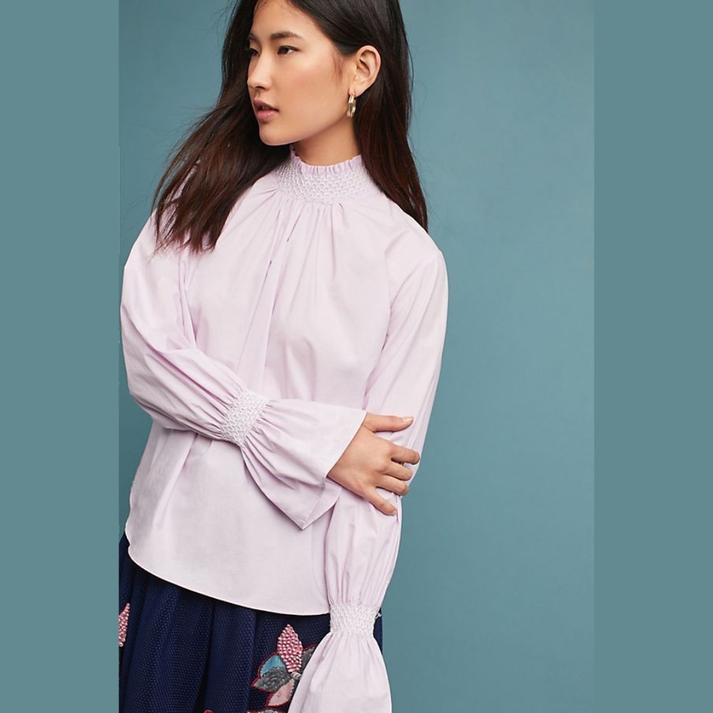 Anthropologie Beetle Smocked Neck Poplin Blouse